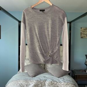 Donna Karan New York Front Twist Cascade Sweater Gold Hardware Silver Metallic M